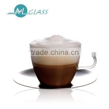 Wholesale heat resistant glass coffee cup with saucer handmade glassware OEM ODM 200ml