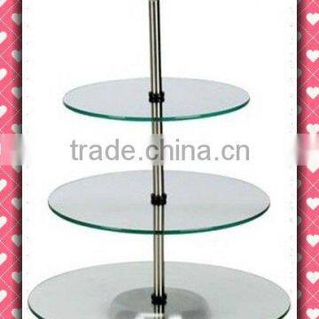 3 tier revolving round shape tempered glass dessert tray