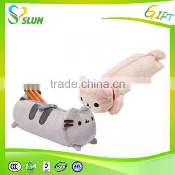 Round PU leather Pencil Bag With Zipper plush pencil bag