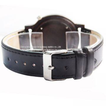 Your Logo Brand Genuine Leather Thin Case Wooden Watches photo-5