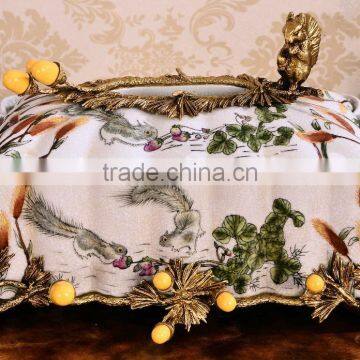 Exquisite squirrel shape brass decorative ceramic tissue box