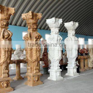 Luxry Yellow Marbe Roman Pillar With Four Lady Statues photo-2