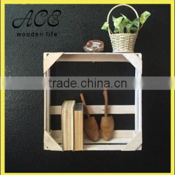 white wooden wall hanging crate shelf / wall pocket