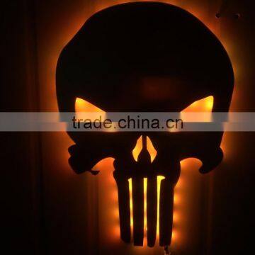 Creative Punisher Skeleton Shape Design Wall LED Light Mirror, Remote Control Colorful Decorative House Wall Mirror Light photo-4