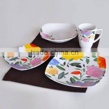16pcs Square Shape Porcelain Dinnerware Set,pure Porcelain Square Dinner Set,square Shape Dinnerware Set With Decal photo-4