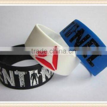 100PCS Custom Logo Wristband 1" Wide Filled in Color Debossed Silicone Bracelet