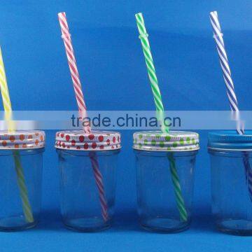 8oz 200ml glass juice jar with lid and straw glass mason jar
