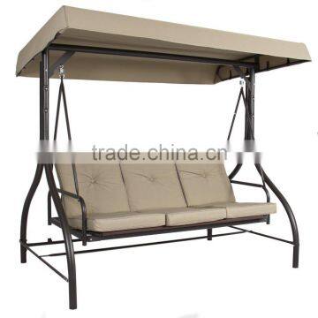 Customized 3 person tan swing chair outdoor swing chair with 7 cm cushion for hot sale