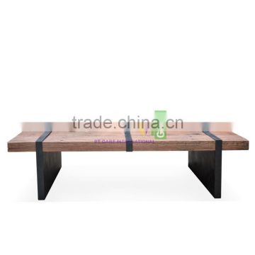 Furniture Coffee Table Rustic Stye Rectangular Shape Combination Solid Teak Wood And Metal photo-3