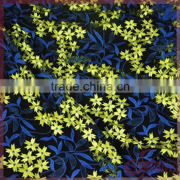 2 colors floral embroidery lace fabric, shining poly plain mesh embroidery fabric