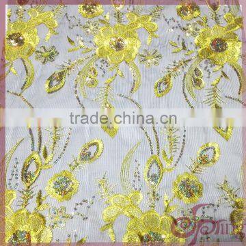 Golden Flower With Beads Embroidery Lace Fabric for Dress/tunic/wedding Dress photo-3