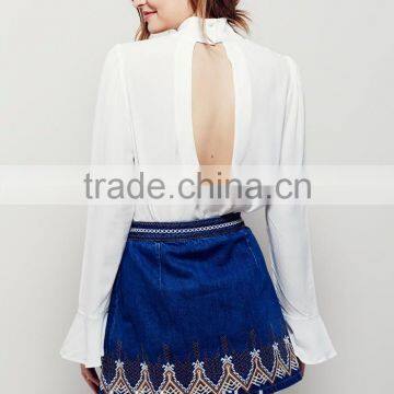 New Arrival Young Girls Embroidery Denim Mini Skirt Customized 2016 photo-2