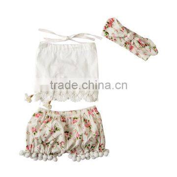 High Quality Baby Girls Clothes 2 Pieces Floral Pompom Outfits For toddler girls