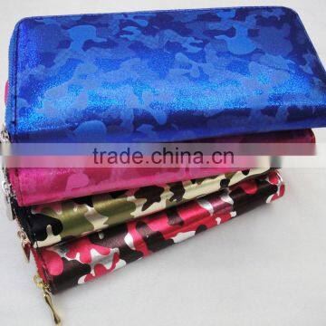 New designer pu leather camo pattern zipper round lady wallet