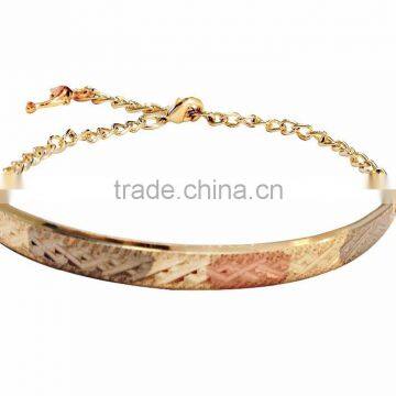 Simply Unique Micron Finish Three Tone Imitation Bangle Bracelet With Extension Link Chain