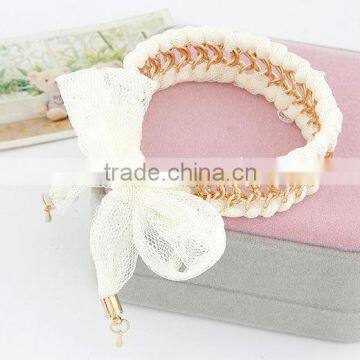 fabric cloth metal chain wrap Bracelet, hand woven silk bracelet, Korea silk ribbon bow bracelet