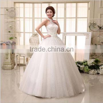 New 2017 Hanging Neck Wedding Dress Korean Style Slim Tie Strap Retro Bride Dress Vintage Diamonds Wedding Dress photo-2