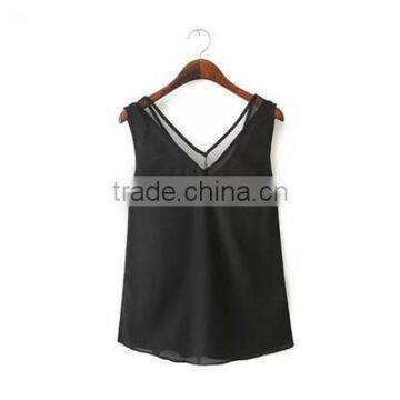 2016 Summer Style Hollow Out Sleeveless Design Tank Top for Women Chiffon Tank Tops photo-3