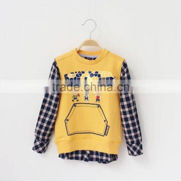 S33022W Spring Autumn Long Sleeve Shirt for Kids Grids Sleeve Joining Shirts photo-2