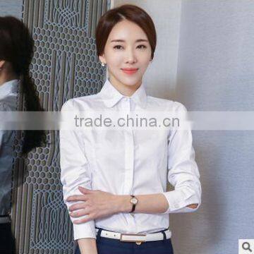 Custom Long Sleeve Office Formal White And Blue Cotton and Polyester Mix Blouse photo-2