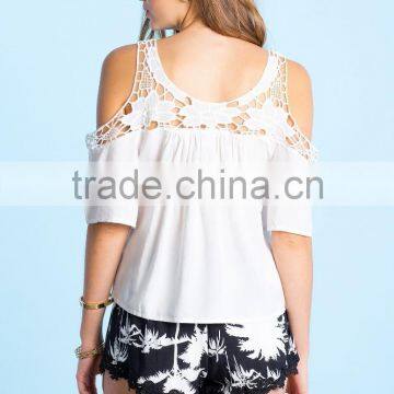 Hot Selling Cold Shoulder Crochet Embellished Blouse/fashion Woman Blouses photo-4