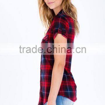 Adorable Dolled up Short Sleeve Plaid Shirts Latest Shirt Designs for Women photo-4