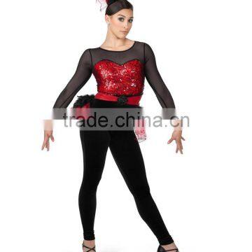 New arrival tap and jazz costumes- sequin leotard black long pants costumes with short skirts