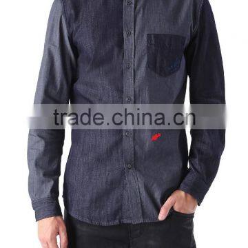 2015 Polo collar single chest pocket denim shirt long sleeve cowboy shirts fashion design regular fit