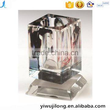 Promotional logo customized personalized Office crystal glass desktop pen holder