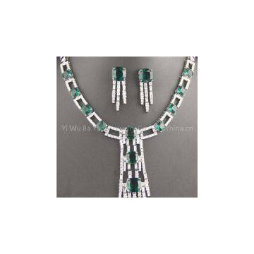 Bridal Fashion Jewelry Emerald Cubic Zirconia Rectangle Necklace Set