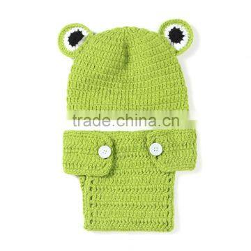 2015 custom wholesale baby photo prop crochet frog outfit hat and diaper