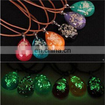 Luminous Transparent Crystal Drop Water Dried Flower Pendant Necklace