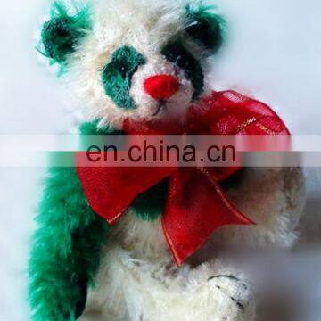 plush mini green and white panda toy teddy bear with ribbon