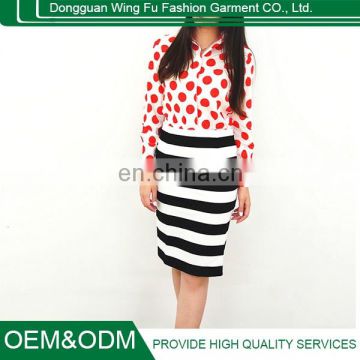 Hot Skirt Suits Red wave point shirt and Sexy striped skirt package