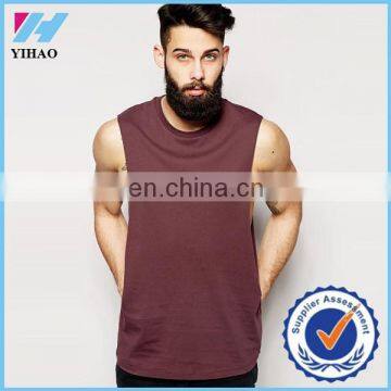 Yihao men 100% Cotton Dropped Armhole T shirt Fancy Sleeveless Muscle T-Shirt Sleeveless tank top Gym wear for Men