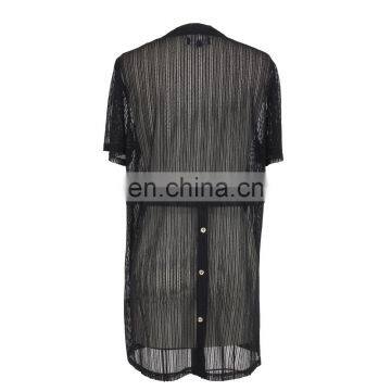 Stripe Jacquard Mesh See-Throught Old Women Long Cardigan Guangzhou Factory photo-2