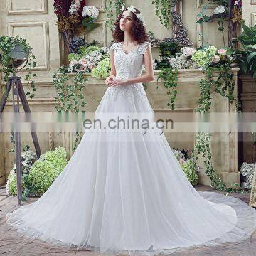 Glamorous Applique V Neck Sleeveless Organza Wedding Dresses SQS043 photo-2