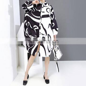 TWOTWINSTYLE Women Shirt Dress Lapel Striped Hit Color A Line Knee Length Loose Oversized Fashion photo-2