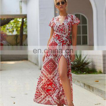 Baroque Border Print Plus Size Short Sleeve Cover up Women Summer Casual Dress photo-6