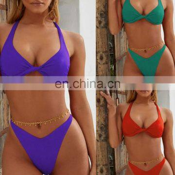 New Solid Sexy Thong Beach Bikini Womens Summer Swimsuit Bathing Swimwear Strappy Ladies Swimming Suit Bandage Bikini Red 2019