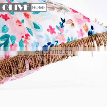 Home Decor Colorful Flower Printed Outdoor Pillow Cushion With Tassels Trimmings photo-3