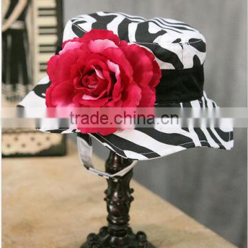 new design Europe hot sale children summer Black & Pink Zebra Flower Sunhat