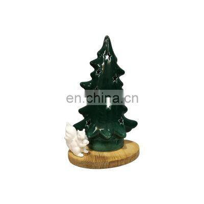 Mini Small Ceramic Christmas Artificial Tree Decoration With Wood Holder