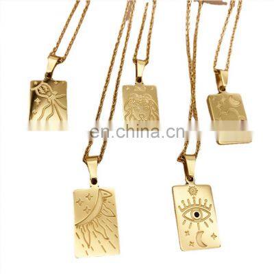 New18k Gold Plated Stainless Steel Free Wing Greek Mythology Necklace Square Shina Myth Tarot Signet Pendant Necklace For Women/