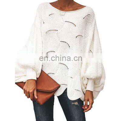 Wholesale Custom Women's Sweaters Casual and Comfortable Loose Solid Color Large Size Hollow-carved Design Fashion photo-2