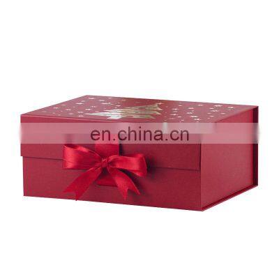 Custom gold foil printing red magnetic Christmas gift present packaging box