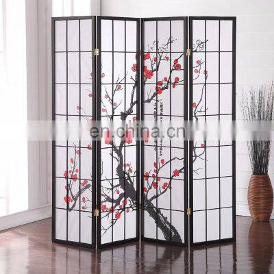 Customized 4 Panel Folding Privacy Wood Screen Room Divider