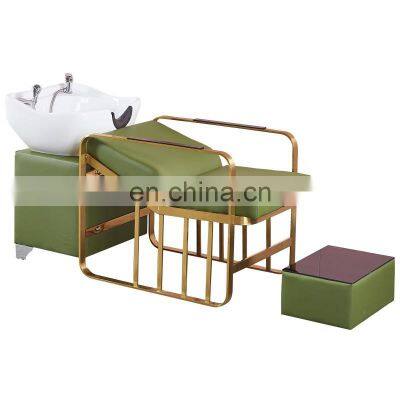 Barber Shop Shampoo Bed Hair Salon Special Shampoo Chair Gold-plated Stainless Steel Flushing Bed Ceramic Basin Hairdressing