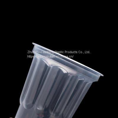 Disposable Milk Tea Cup Flower Shape Ice Cream 320ml Clear pp Plastic Cup With Lid photo-4