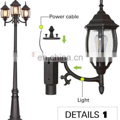 Led Outdoor Post Lighting 3-head Surface-mount Post Combination Wet Location Antique Landscape Post Lights for Homes
